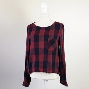 Cloth & Stone Red and Navy Plaid Lace-Back Top